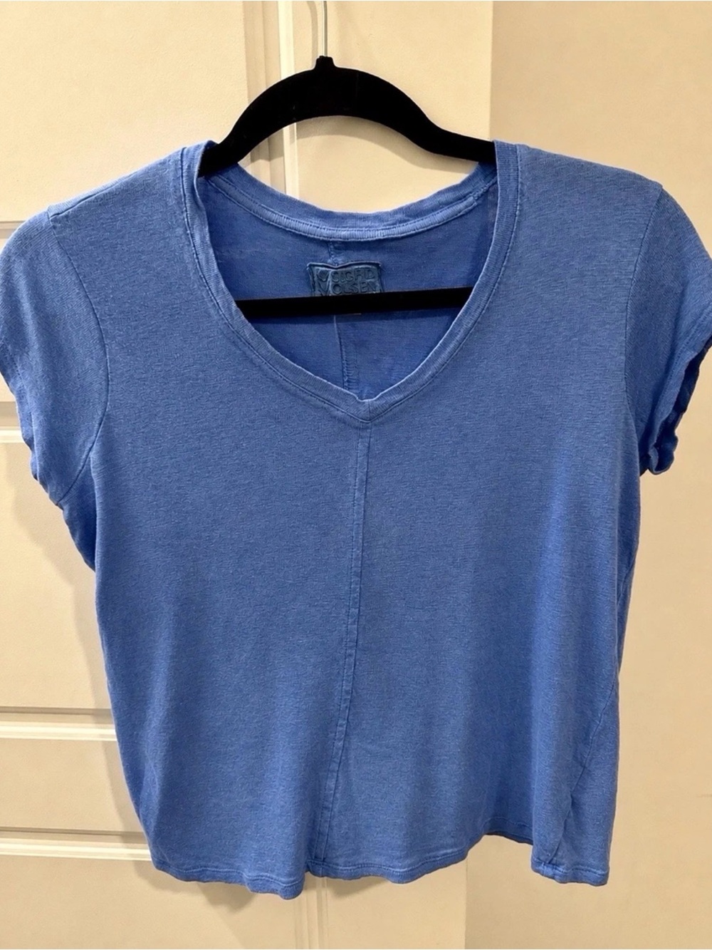 Blue V-Neck Short Sleeve 100% Linen Women’s Top